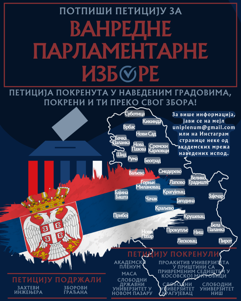 PETICIJA ZA VANREDNE IZBORE: Svaki potpis znači korak ka ispunjenju studentskih zahteva i izlazak iz političke krize Peticija