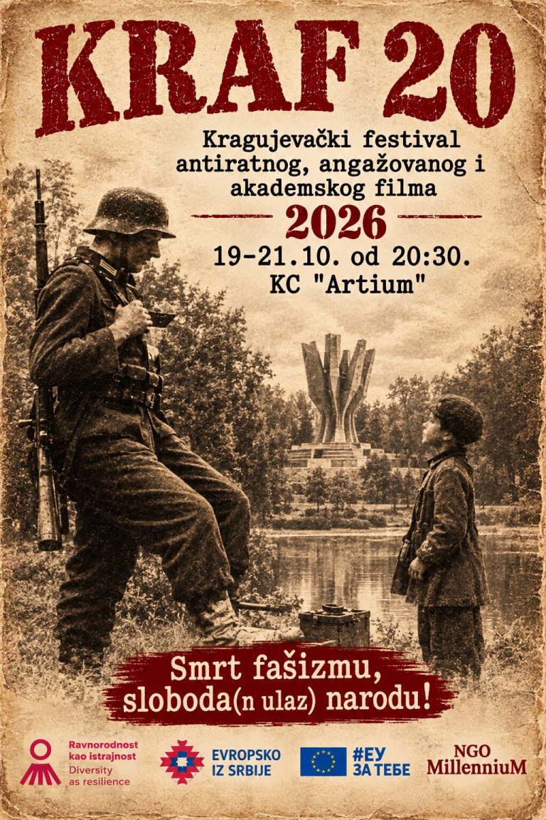 KRAF 2026: Dve decenije antiratnog, angažovanog i akademskog filma u Kragujevcu Kraf 20 Vizual
